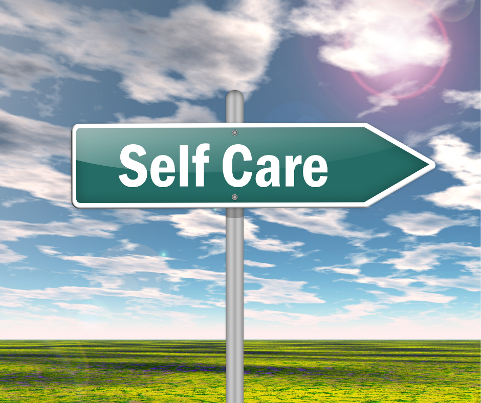 Self-care sign pointing to the right.