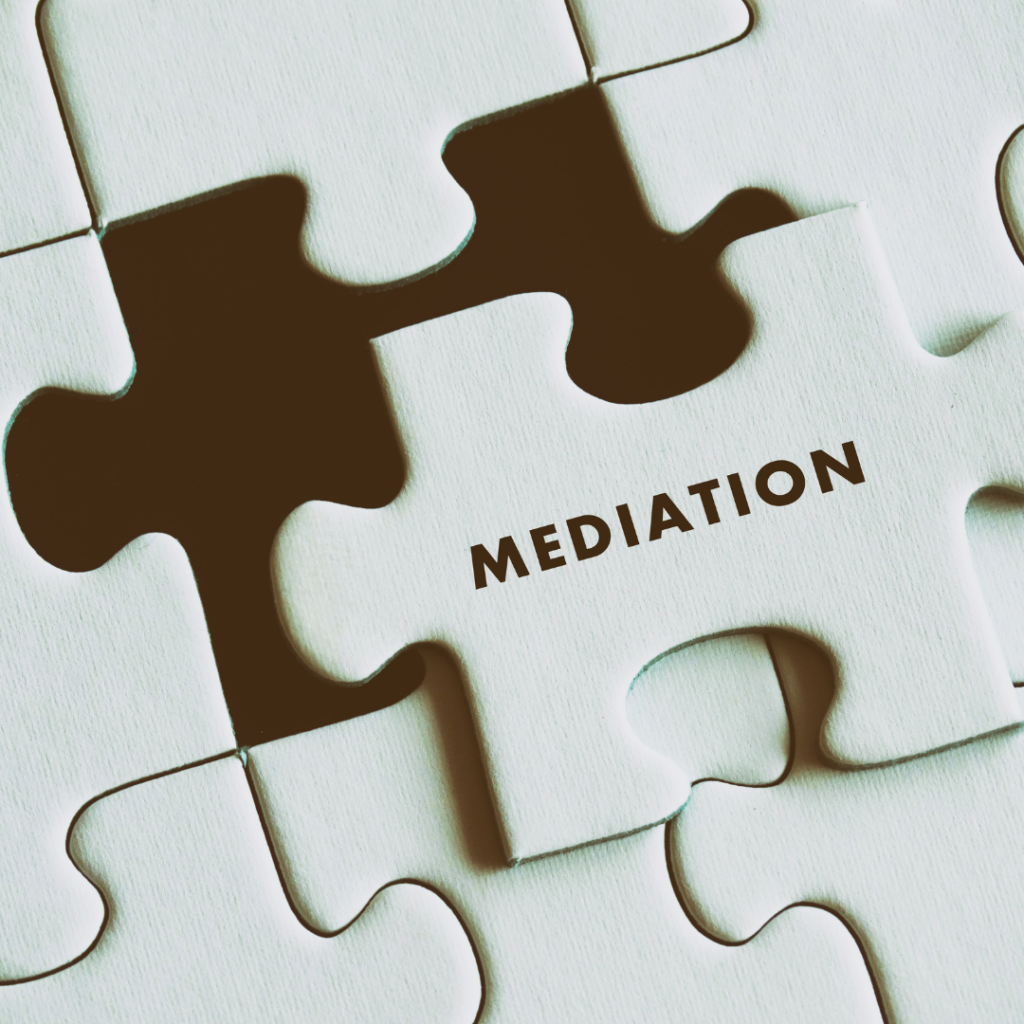 Puzzle with Mediation written on a puzzle piece.
