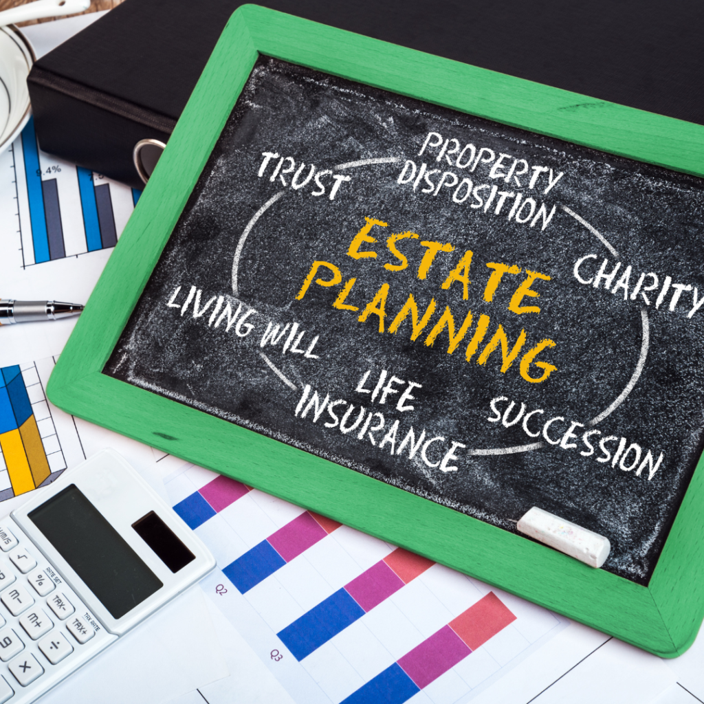 Small chalk board with Estate Planning on it.