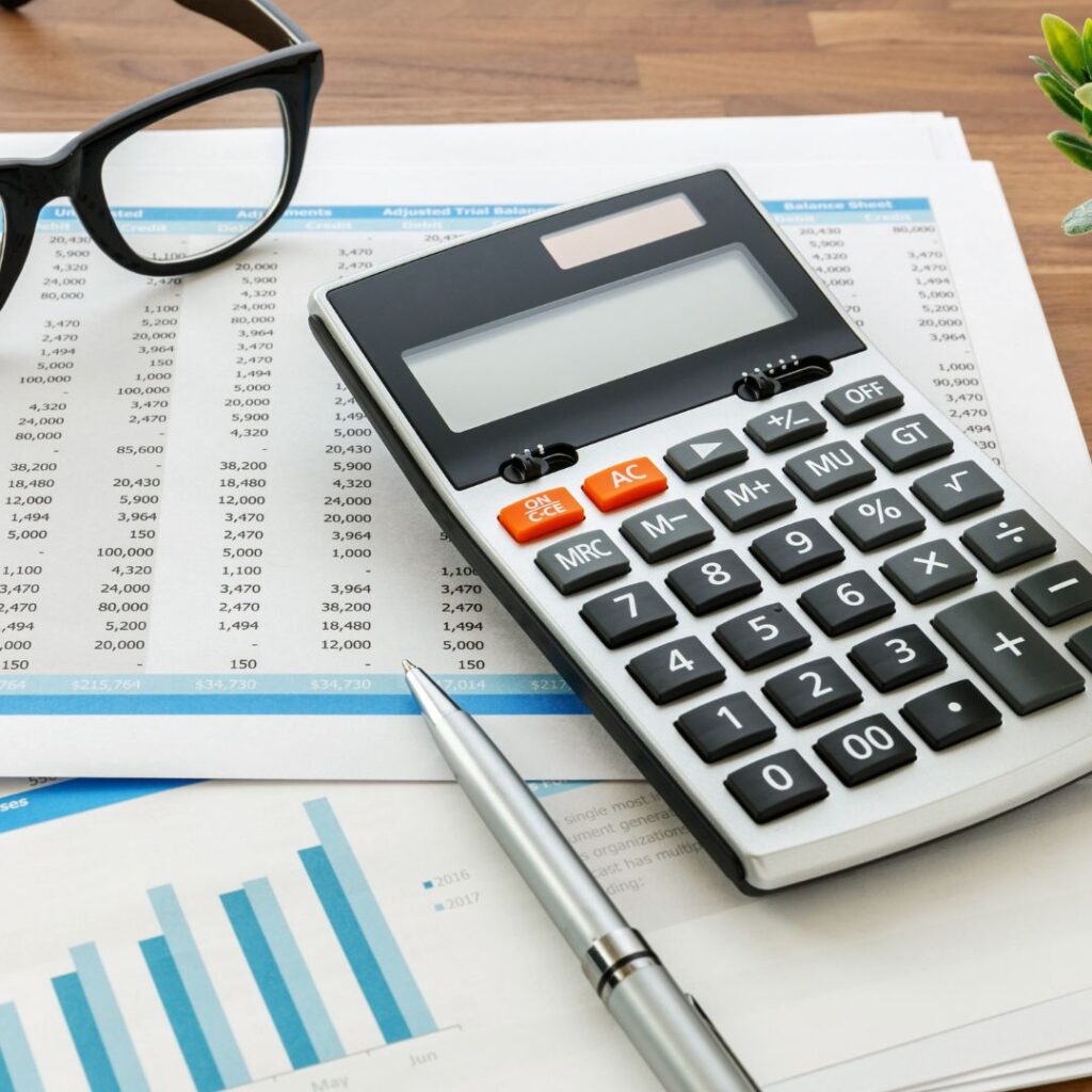 Financial papers with calculator