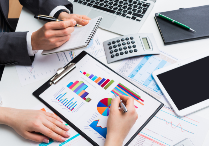 Financial advisor calculating assets
