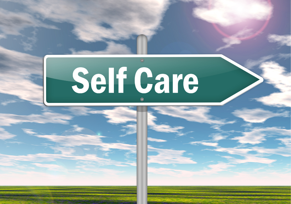 Self-care sign pointing to the right.