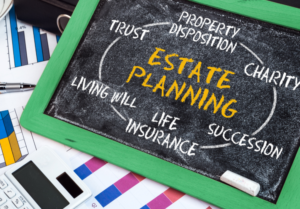 Small chalk board with Estate Planning on it.
